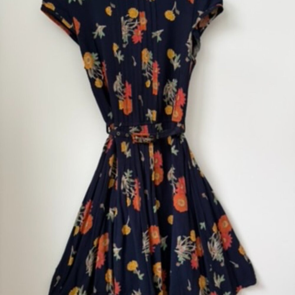 ASOS Navy Dandylion Floral Fit & Flare Dress w/ Belt | US 4 (EU 36 / UK 8) - Picture 2 of 6